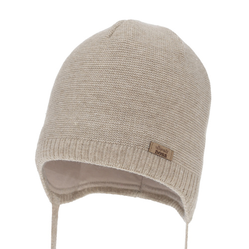 Jongens herfst/lente muts, beige, met bindkoorden, Valdis