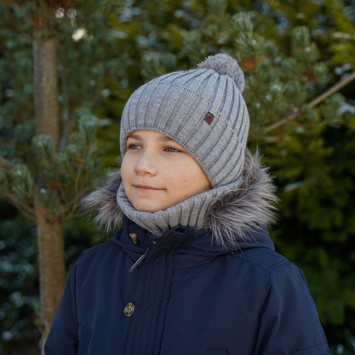 Jongens winter set muts en sjaal, Oranje, Met garen pompon, Wiliam