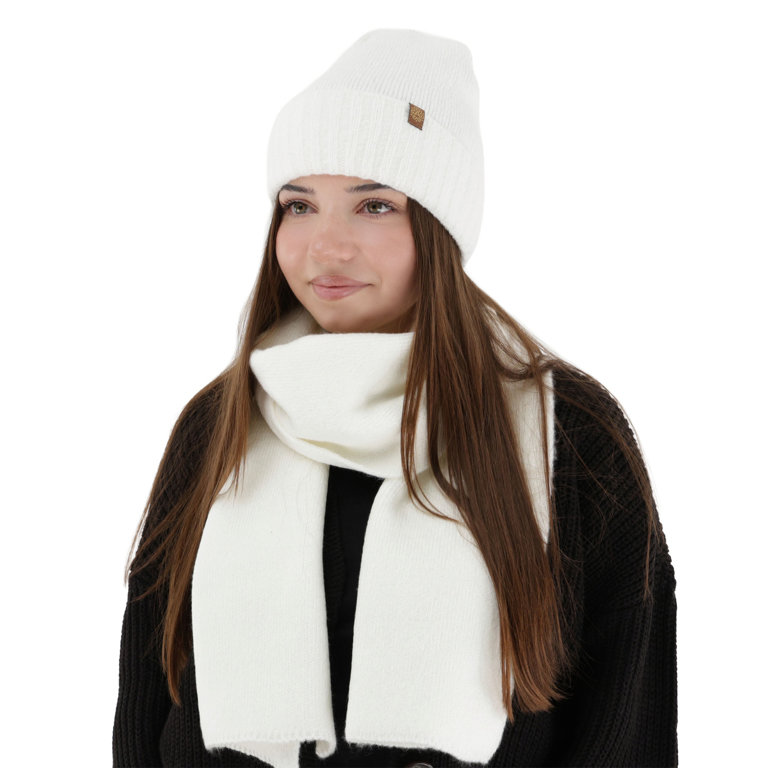 Dames winter set (muts en sjaal), wit, Shasta