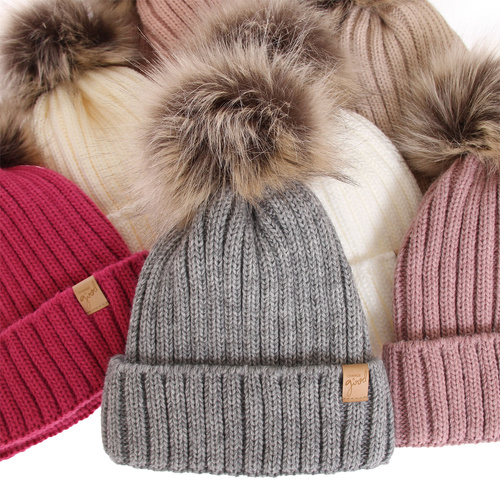 Bonnet d'hiver femme, hiver, gris, avec pompon, Europa