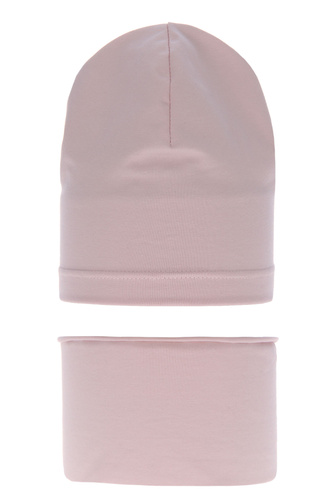 Meisjes herfst/lente set muts en buissjaal, roze, katoenen, Hazelka