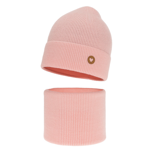 Ensemble automne/printemps fille: bonnet et snood, rose clair, avec laine mérinos, Brook