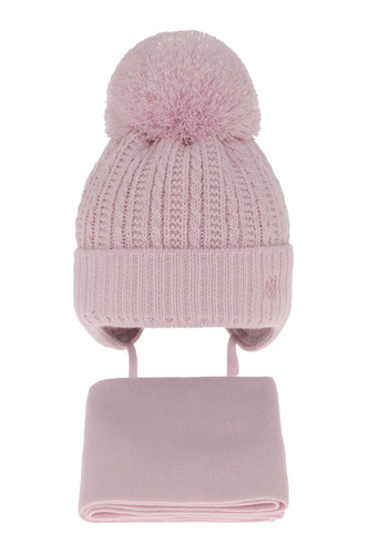 Ensemble d'hiver fille: bonnet et écharpe, violet, avec liens, avec pompon, Marisa