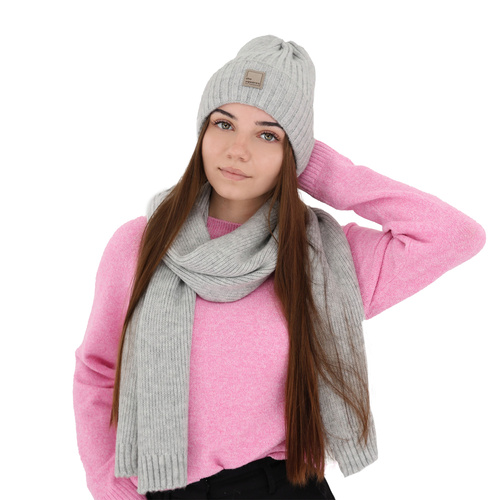 Bonnet d'hiver femme, gris, avec laine mérinos, Benedetta