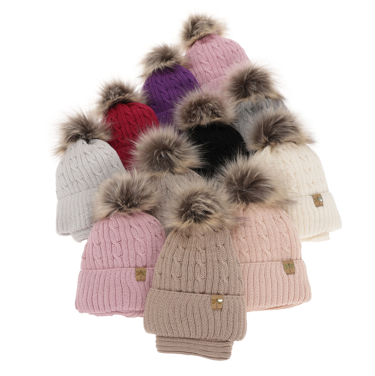 Ensemble d'hiver fille: bonnet et snood, amarante, avec pompon, avec laine mérinos, Aprilia