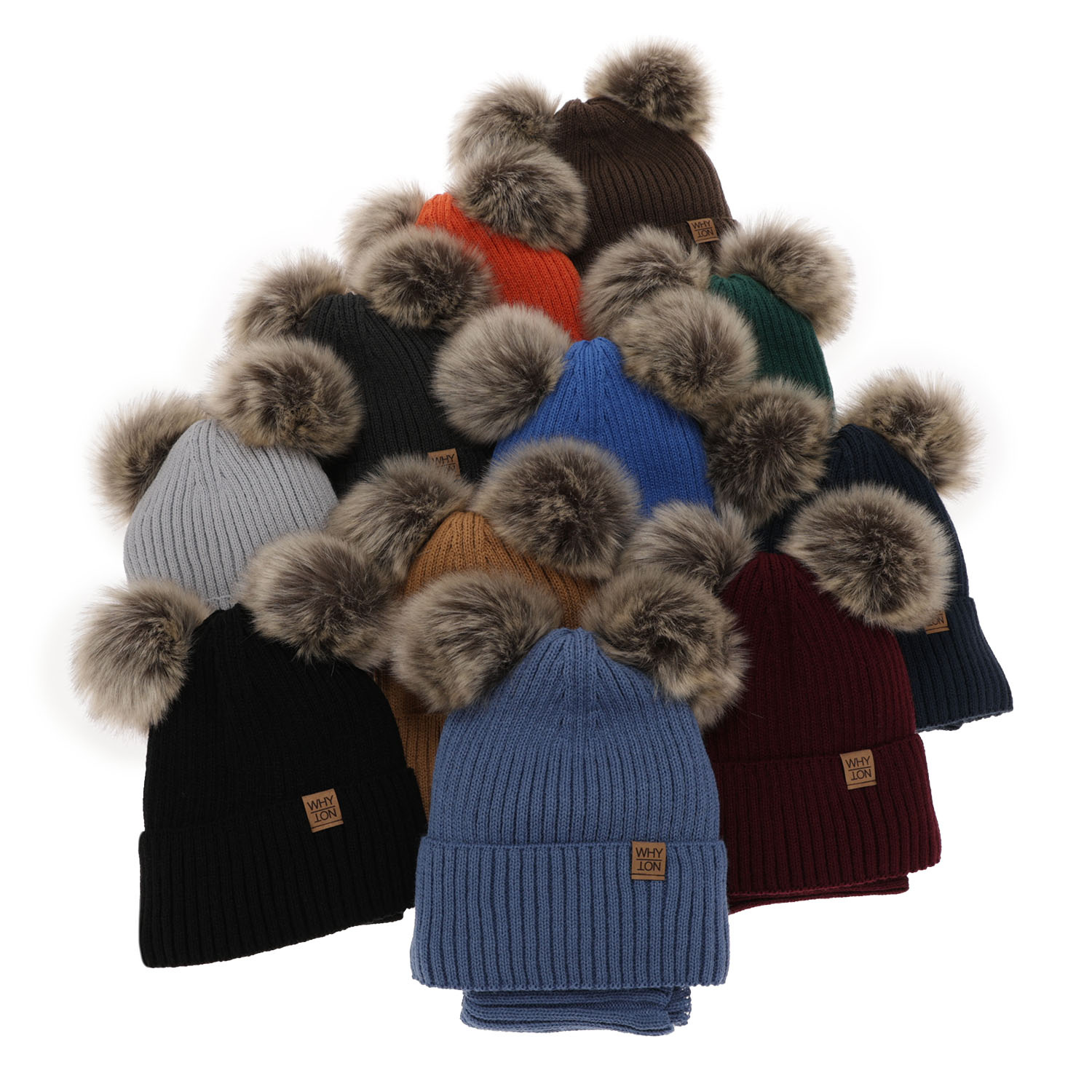 Ensemble d'hiver garçon: bonnet et snood, camel, avec deux pompons, Oxford