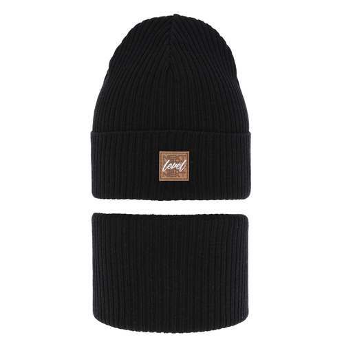 Ensemble automne/printemps garçon: bonnet et snood, met katoen, noir, Fenix