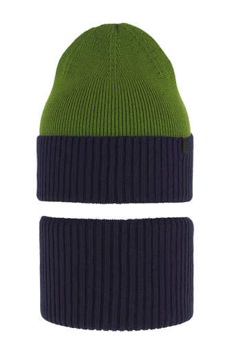 Ensemble automne/printemps garçon: bonnet et snood, met katoen, bleu marine, coton, Tauros