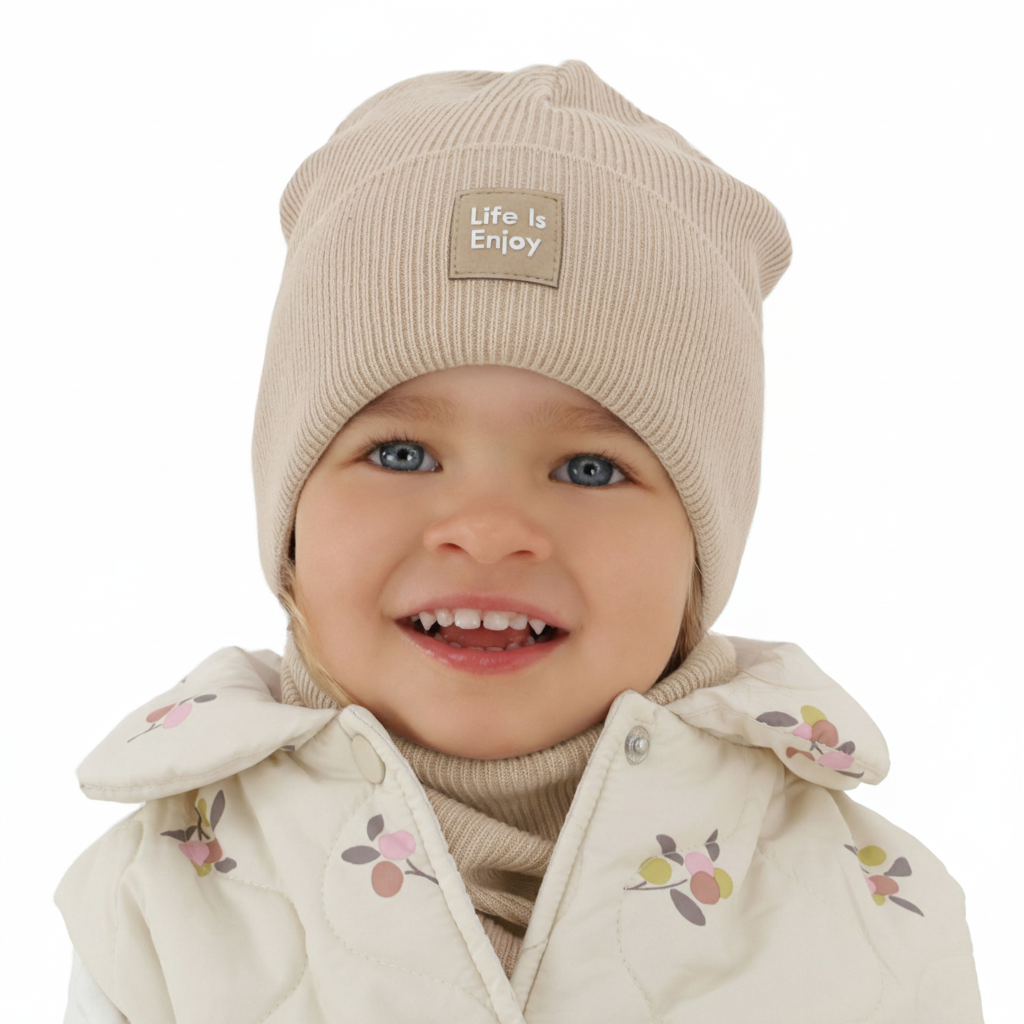 Meisjes herfst/lente set (muts en buissjaal), met katoen, beżowy, Zola