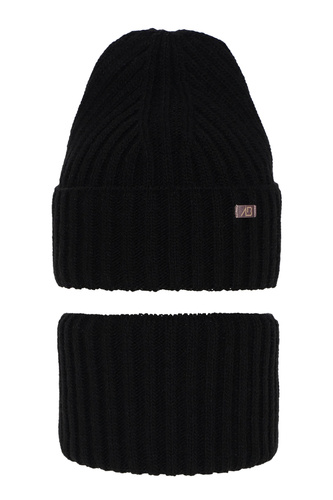 Meisjes winter set muts en buissjaal, zwart, Valentine