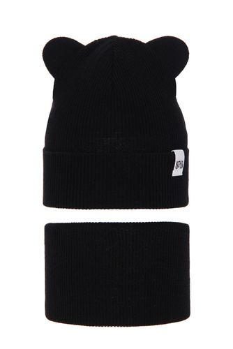 Meisjes herfst/lente set muts en buissjaal, met katoen, zwart, Kajra