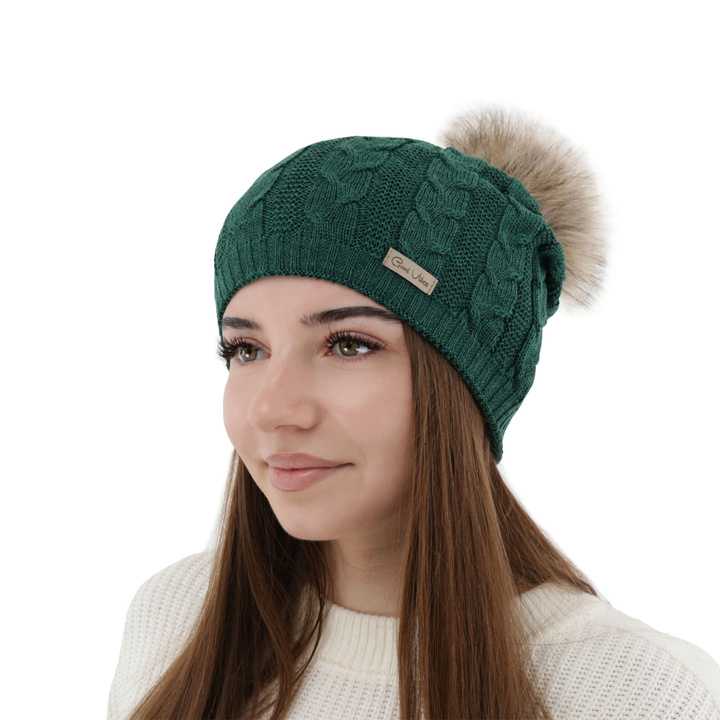 Bonnet d'hiver femme, vert, avec laine mérinos, Bafi