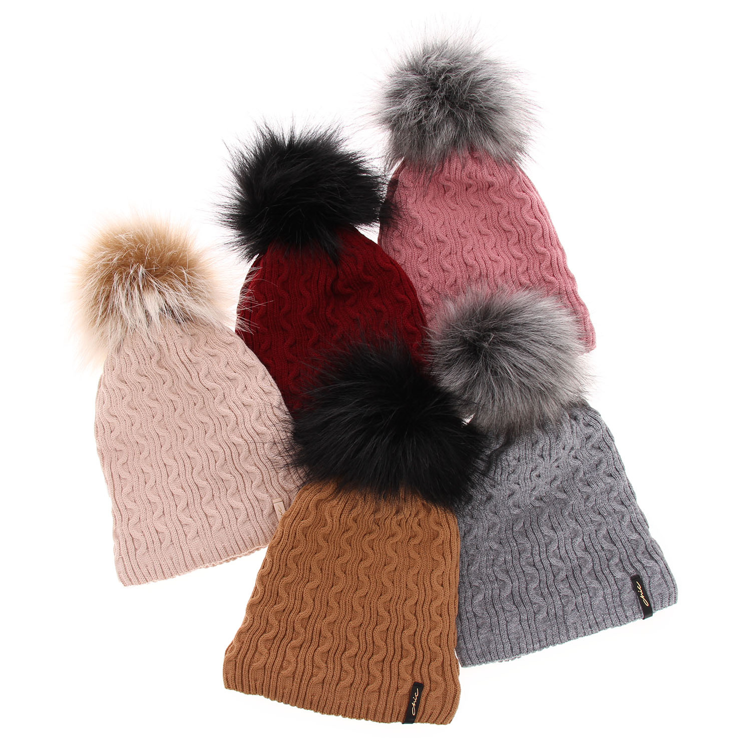 Dames wintermuts, bordeaux, met garen pompon, Xena