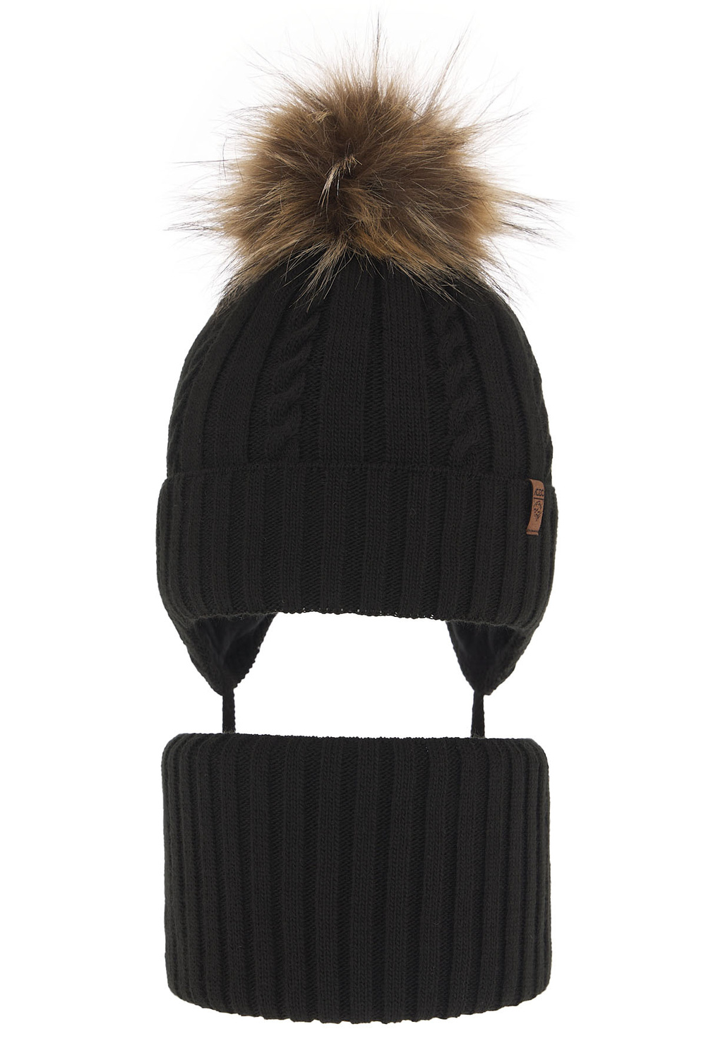 Ensemble d'hiver garçon: bonnet et snood, noir, avec pompon, Peter