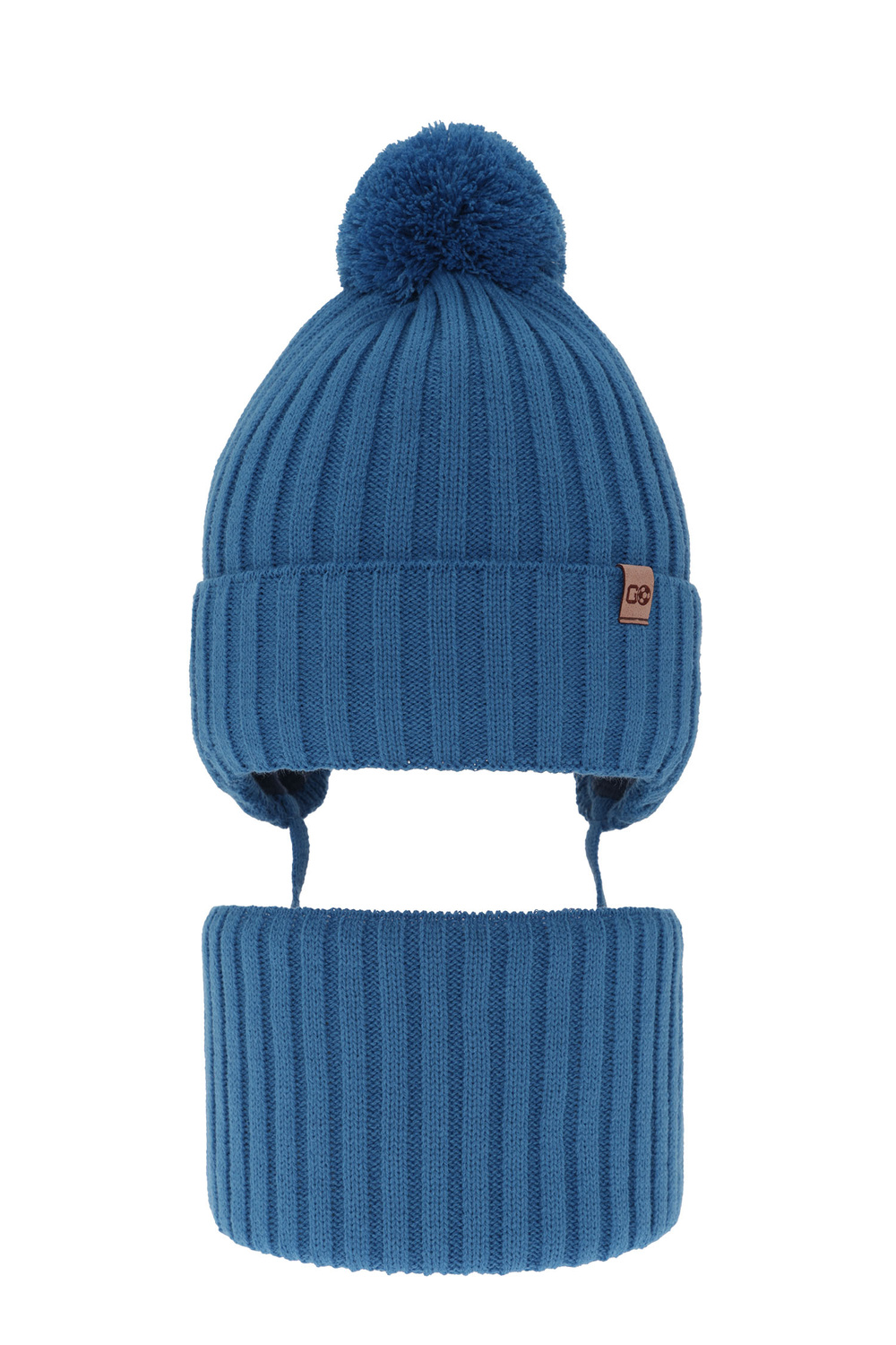 Ensemble d'hiver garçon: bonnet et snood, bleu, avec liens, avec pompon, Carlo
