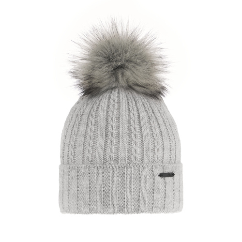 Bonnet d'hiver femme, gris, avec pompon, Karizma