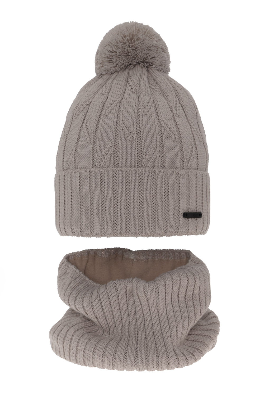 Ensemble d'hiver garçon: bonnet et snood, beige, avec pompon, avec laine mérinos, Talar