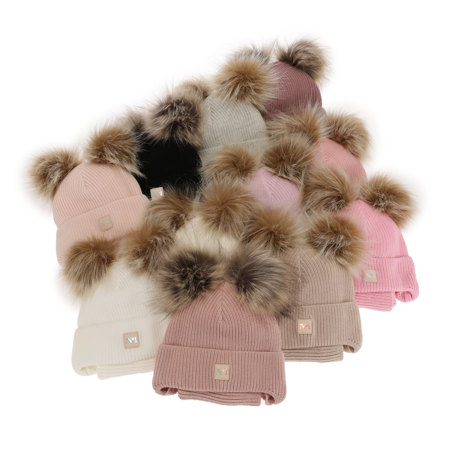 Ensemble d'hiver fille: bonnet et snood, noir, avec deux pompons, avec liens, Kiara