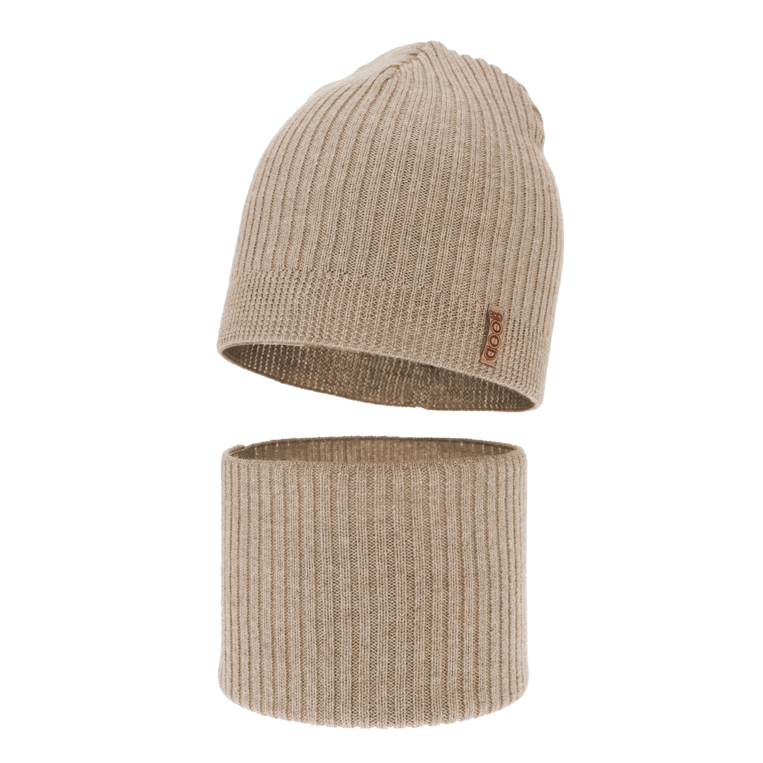 Ensemble automne/printemps garçon: bonnet et snood, beige, avec laine mérinos, Chester