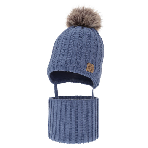Ensemble d'hiver garçon: bonnet et snood, bleu, avec pompon, Endo