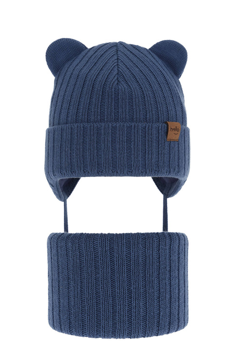 Ensemble d'hiver garçon: bonnet et snood, bleu, avec liens, Ferven