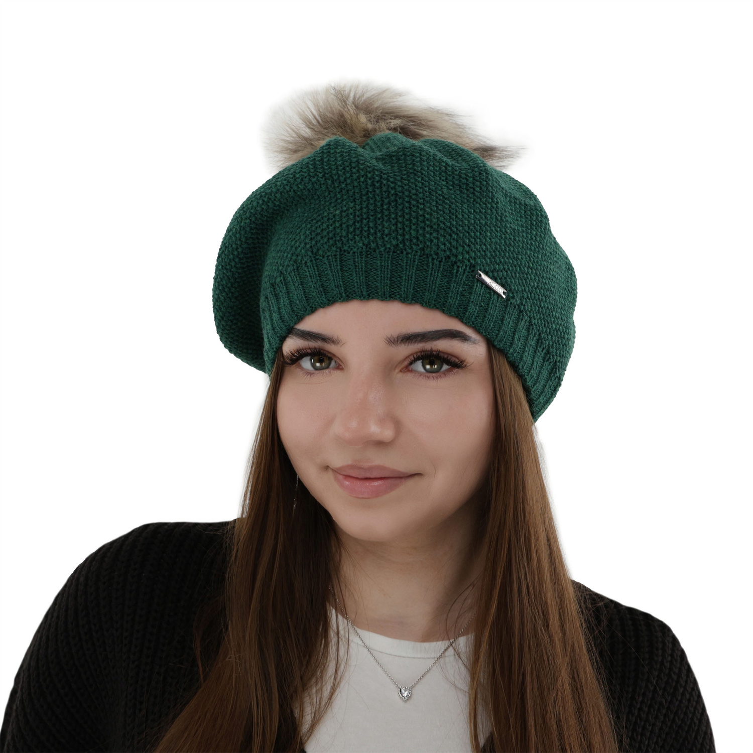 Beret d'hiver femme, vert, avec laine mérinos, Bonnie