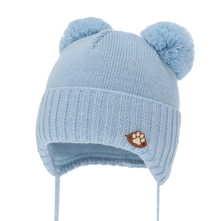 Jongens wintermuts, met bindkoorden, met merinowol, blauw, Rimini
