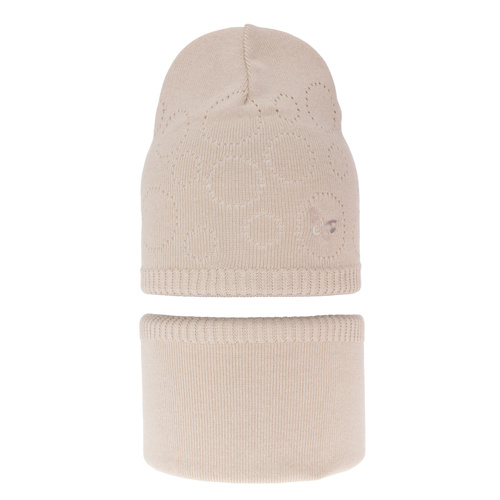 Ensemble automne/printemps fille: bonnet et snood, met katoen, beige, Amarilla