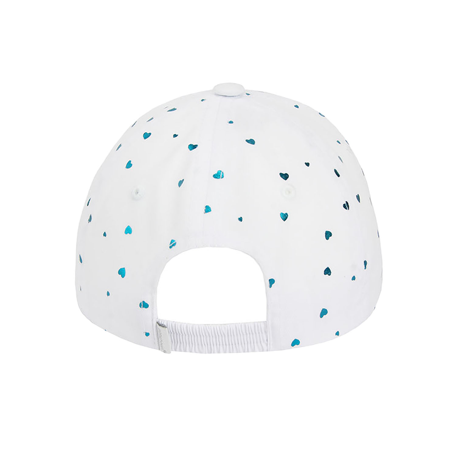 Meisjes baseballpet, wit met zilveren harten, katoenen, Pretty
