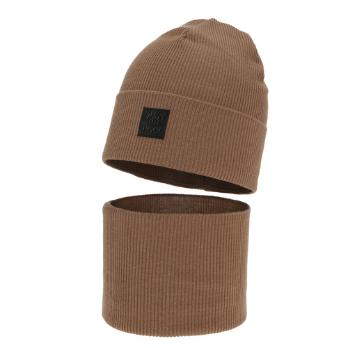 Jongens herfst/lente set: muts en buissjaal, met katoen, camel, Jonas