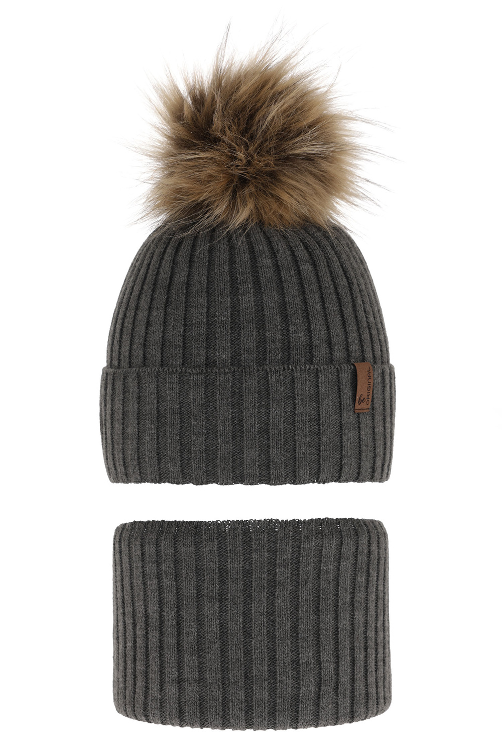 Bonnet d'hiver garçon, avec pompon, komin, gris, Onyks
