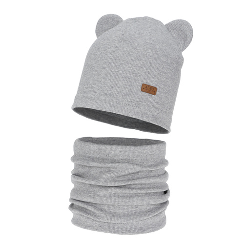 Meisjes herfst/lente set: muts en buissjaal, van katoen, grijs Georgea