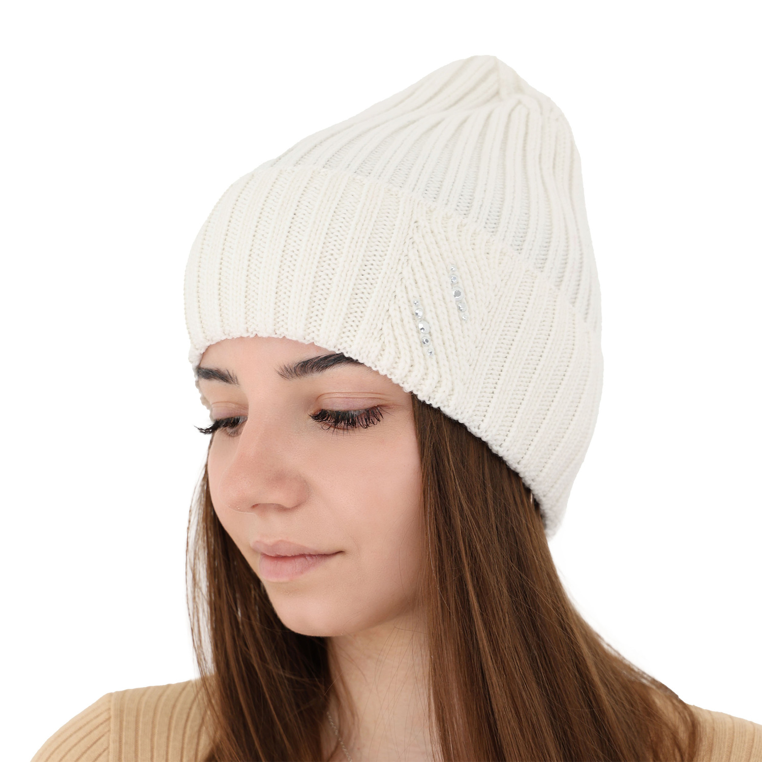 Bonnet d'hiver femme, hiver, beige, avec laine mérinos, Ariga