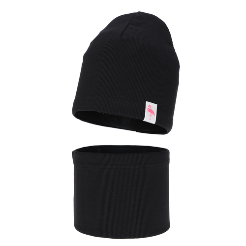 Ensemble automne/printemps fille: bonnet et snood, coton, noir, Rumilla