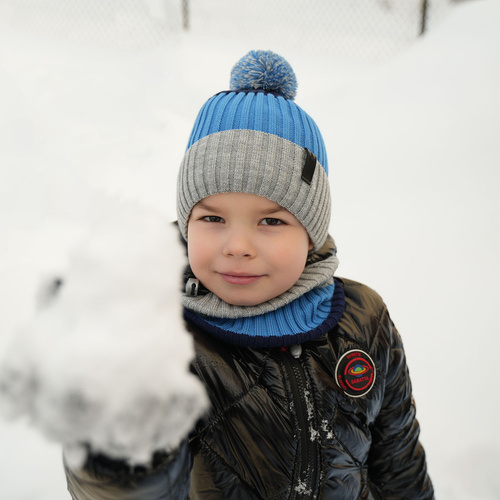 Jongens winter set muts en sjaal, grijs, Karson