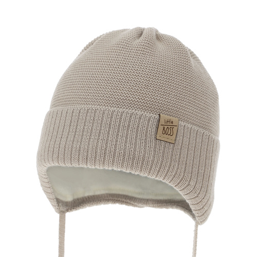 Bonnet d'hiver garçon, beige, avec laine mérinos, Darsi