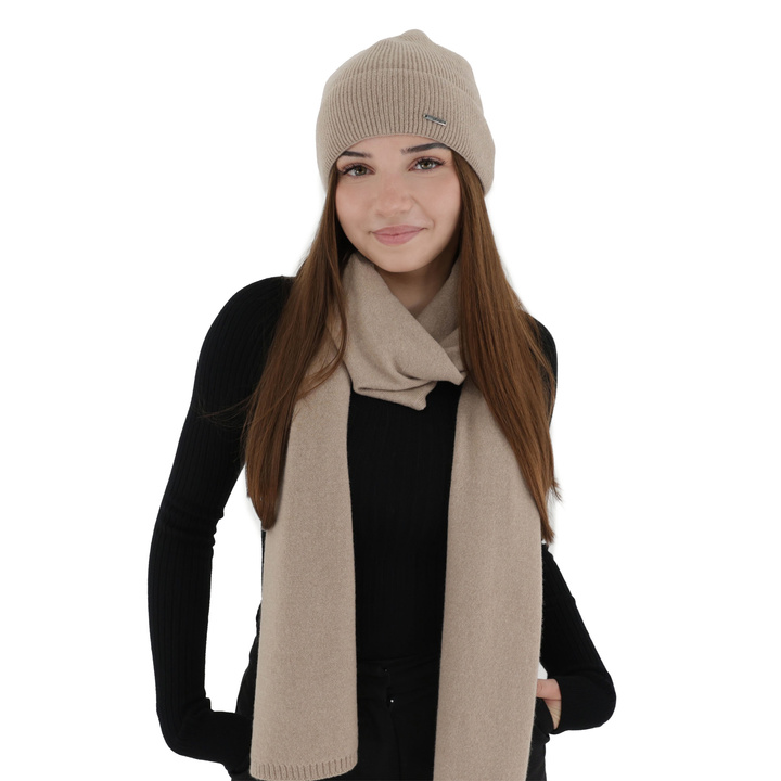 Dames wintersjaal, beige, wełna merino z kaszmirem, Irenia
