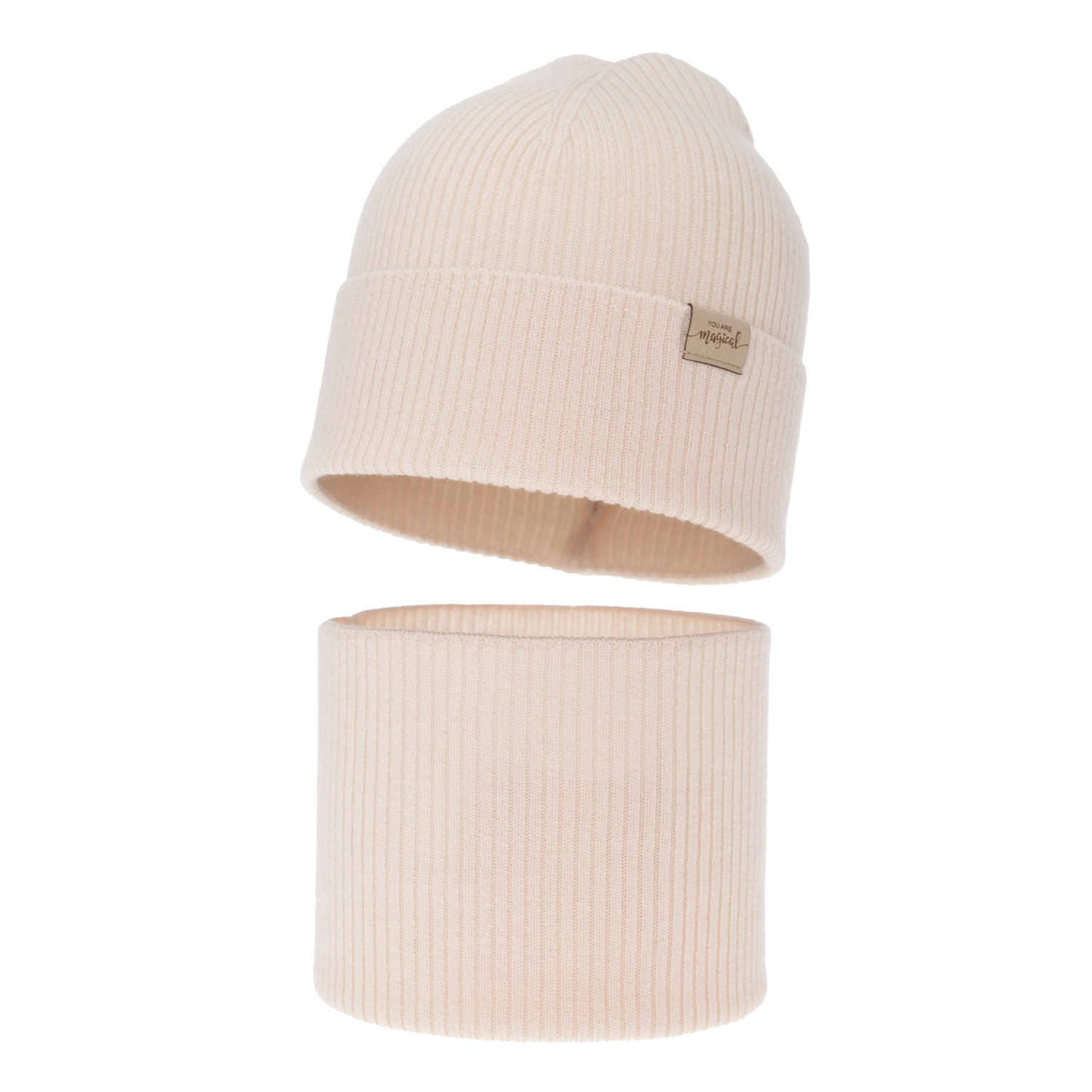 Meisjes herfst/lente set (muts en buissjaal), lichtroze, 100% Merino Wol, Magenta