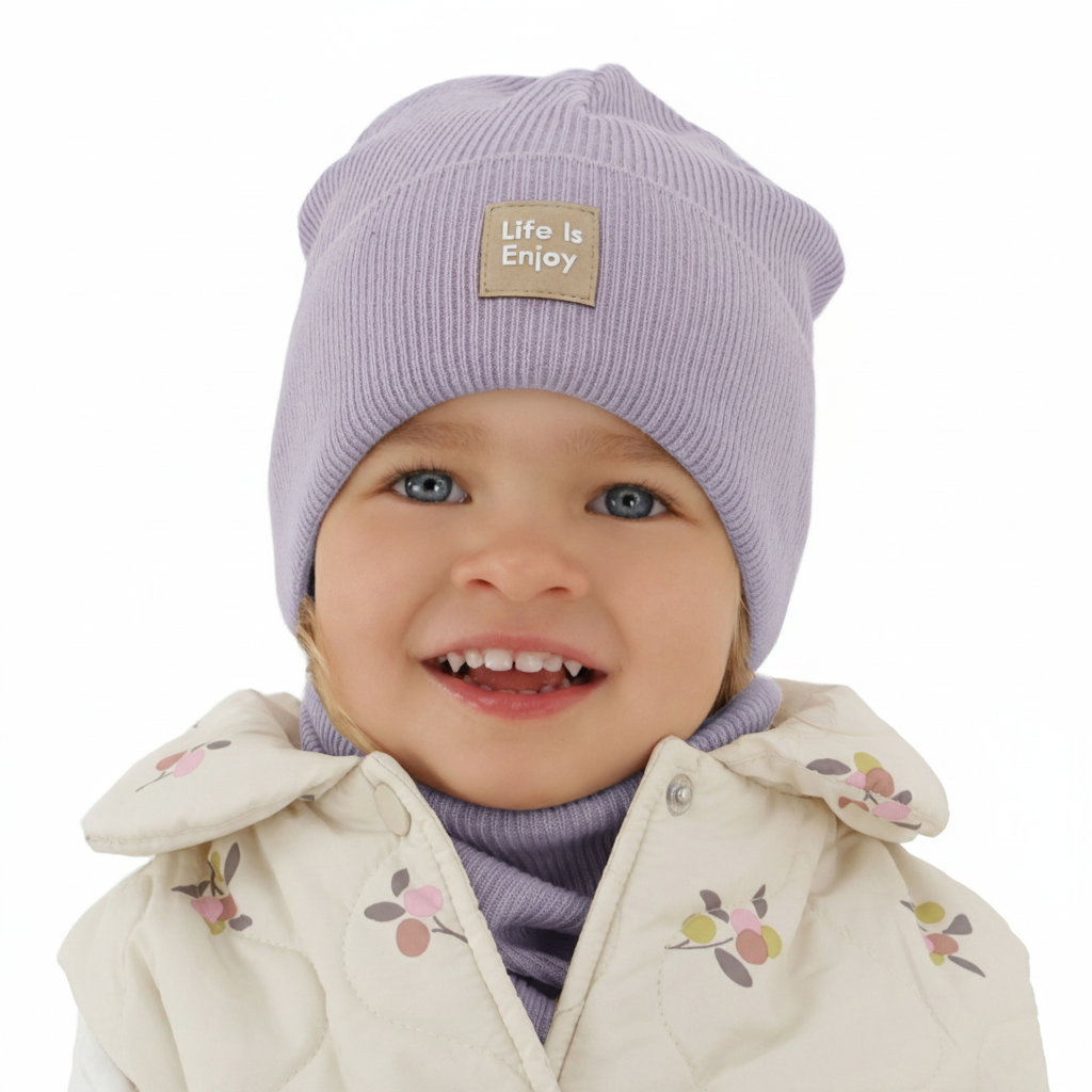 Meisjes herfst/lente set (muts en buissjaal), met katoen, paars, Zola