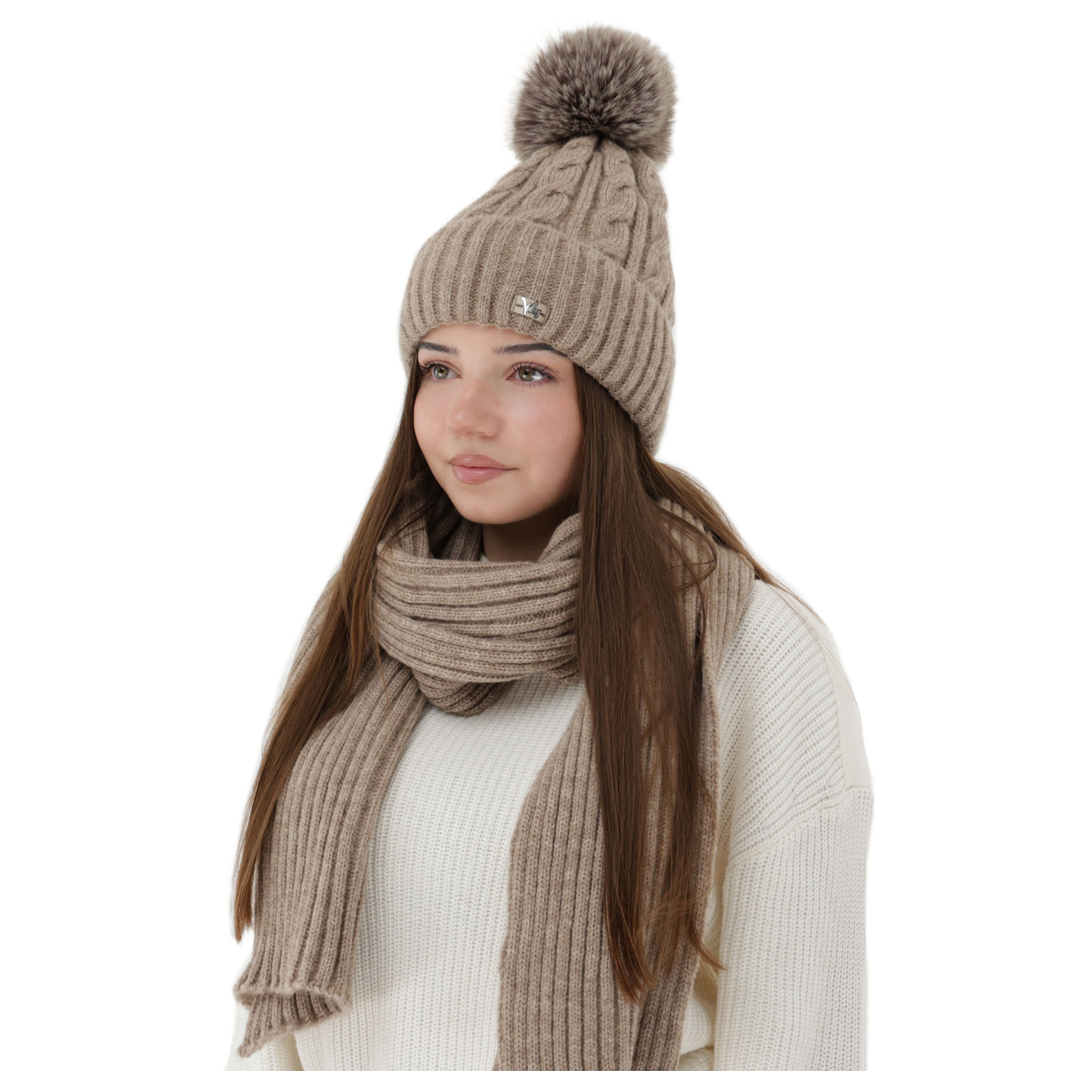 Dames winter set: muts en sjaal, beige, Lunetta