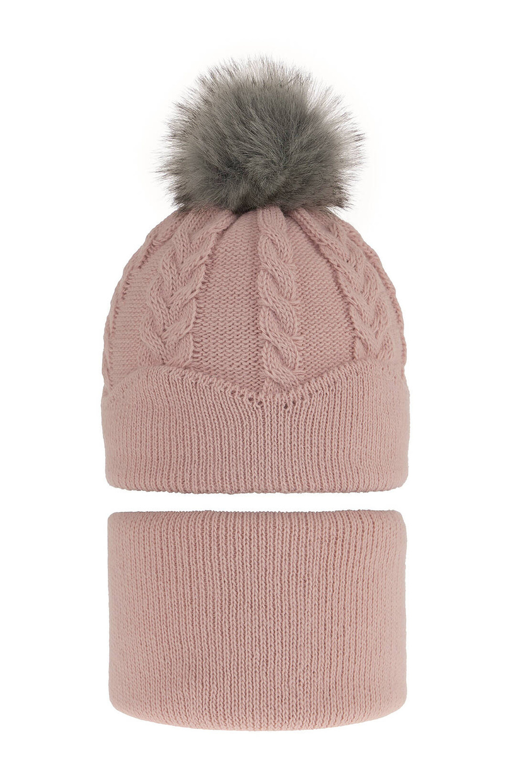 Ensemble d'hiver fille: bonnet et snood, rose, avec pompon, Etula