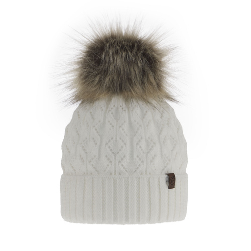 Bonnet d'hiver femme, blanc, avec pompon, Katty