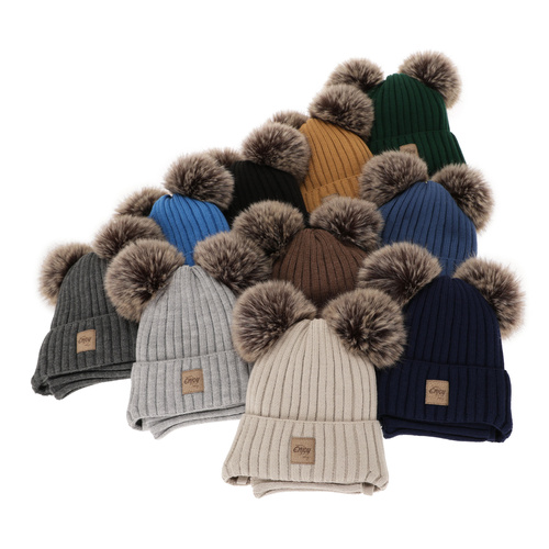 Ensemble d'hiver garçon: bonnet et snood, vert, avec deux pompons, avec liens, Orange