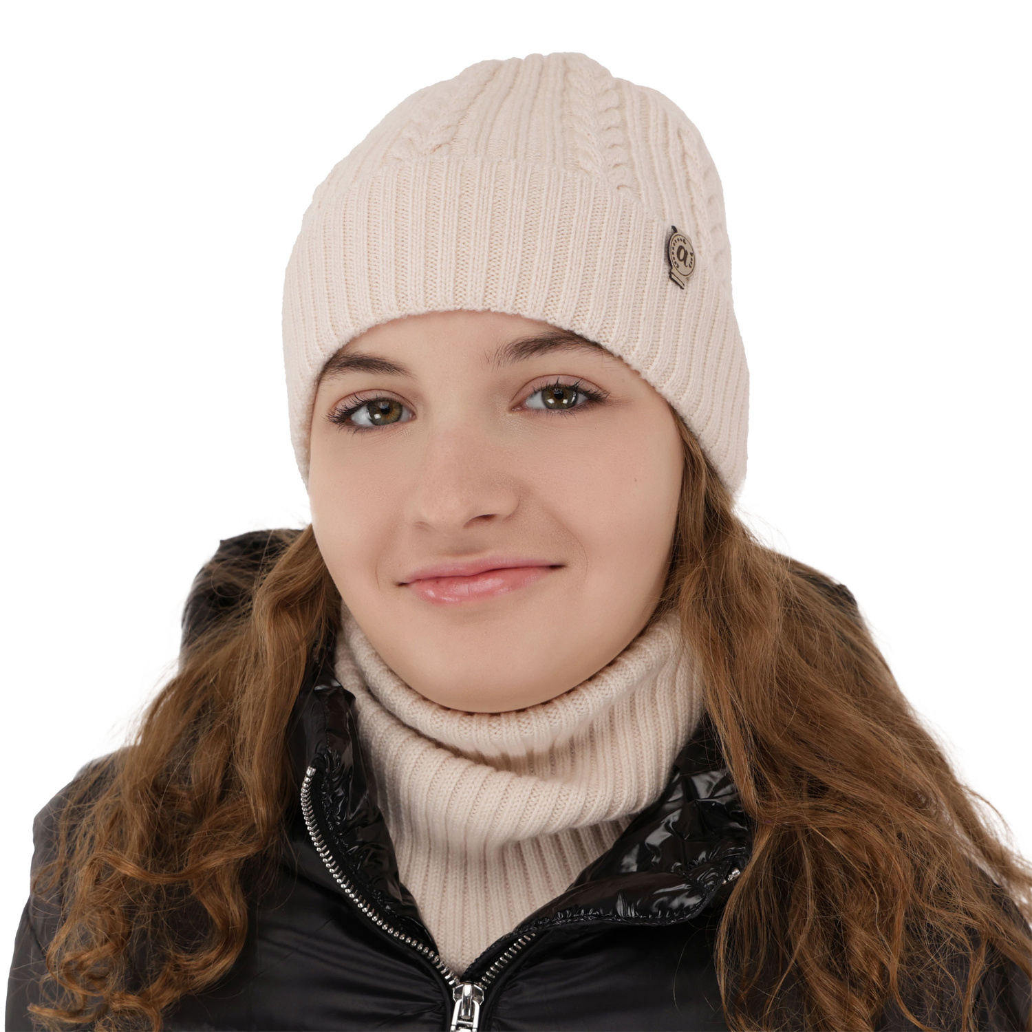 Ensemble d'hiver fille: bonnet et snood, rose, avec laine mérinos, Jenny