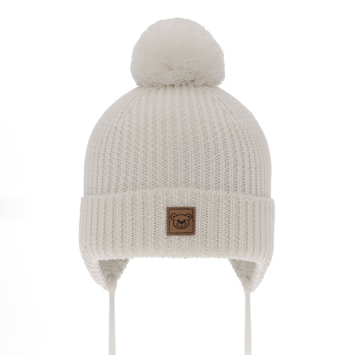 Bonnet d'hiver garçon, blanc, avec laine mérinos, doublé de coton, avec liens, Tacco