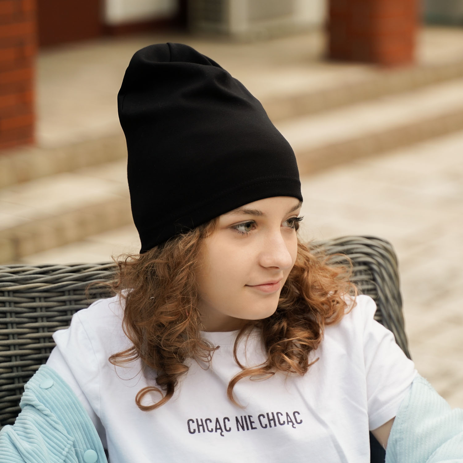 Meisjes herfst/lente set muts en buissjaal, kremowy, katoenen, Hazelka