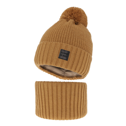 Ensemble d'hiver garçon: bonnet et snood, camel, avec pompon, Conan