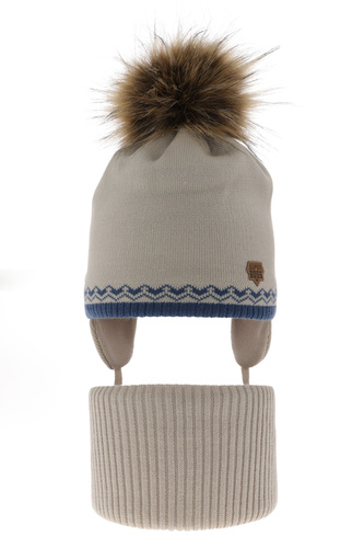 Ensemble d'hiver garçon: bonnet et snood, beige, avec liens, avec pompon, Elpis