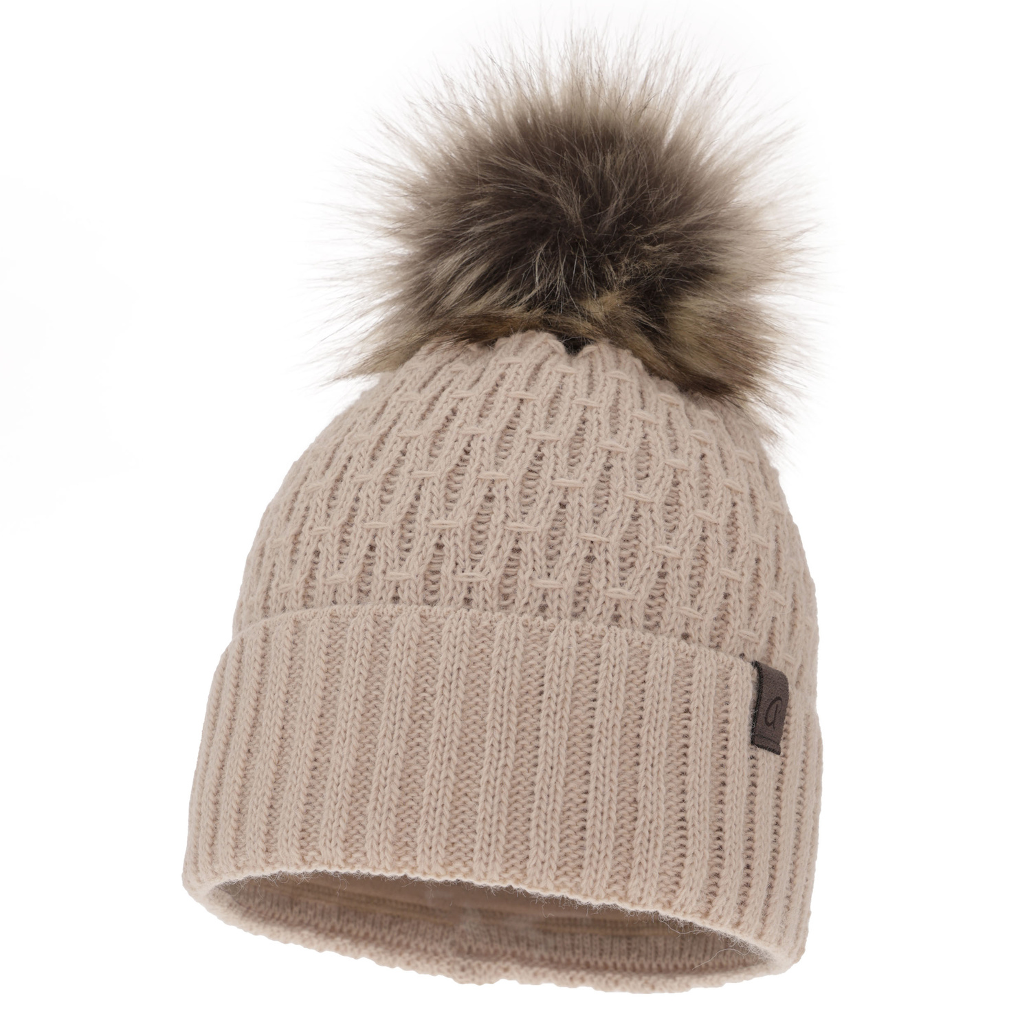 Bonnet d'hiver femme, beige, avec pompon, Gaba