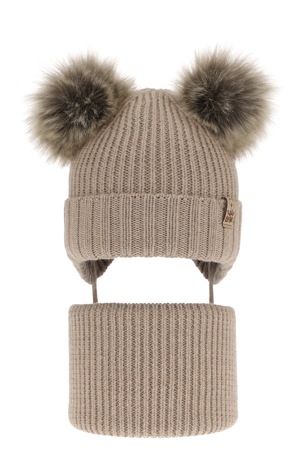 Ensemble d'hiver garçon: bonnet et snood, beige, avec laine mérinos, avec liens, Konor